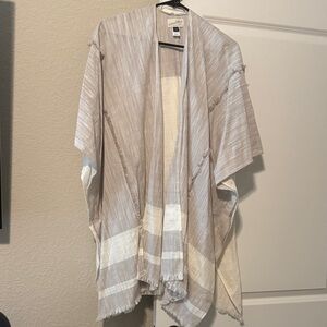 Universal Thread Light Beige Open-Front Kimono with Fringe